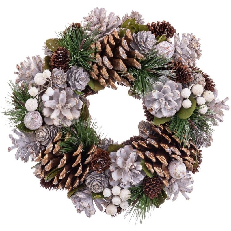 

Corona de Navidad con piñas blanca y verde de fibras naturales de Ø 32x7 cm