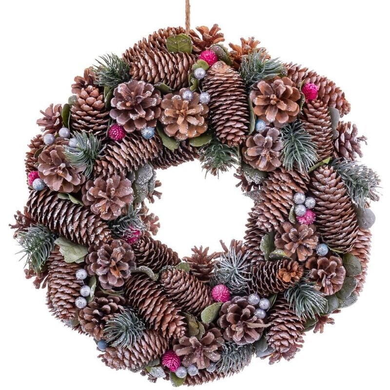 

Corona de Navidad con piñas marrón de fibra natural y plástico de Ø 39x9 cm