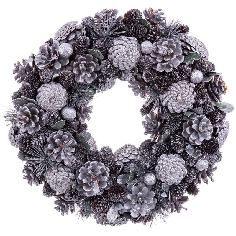 

Corona de Navidad con piñas plata de fibra natural y plástico de Ø 39x9 cm