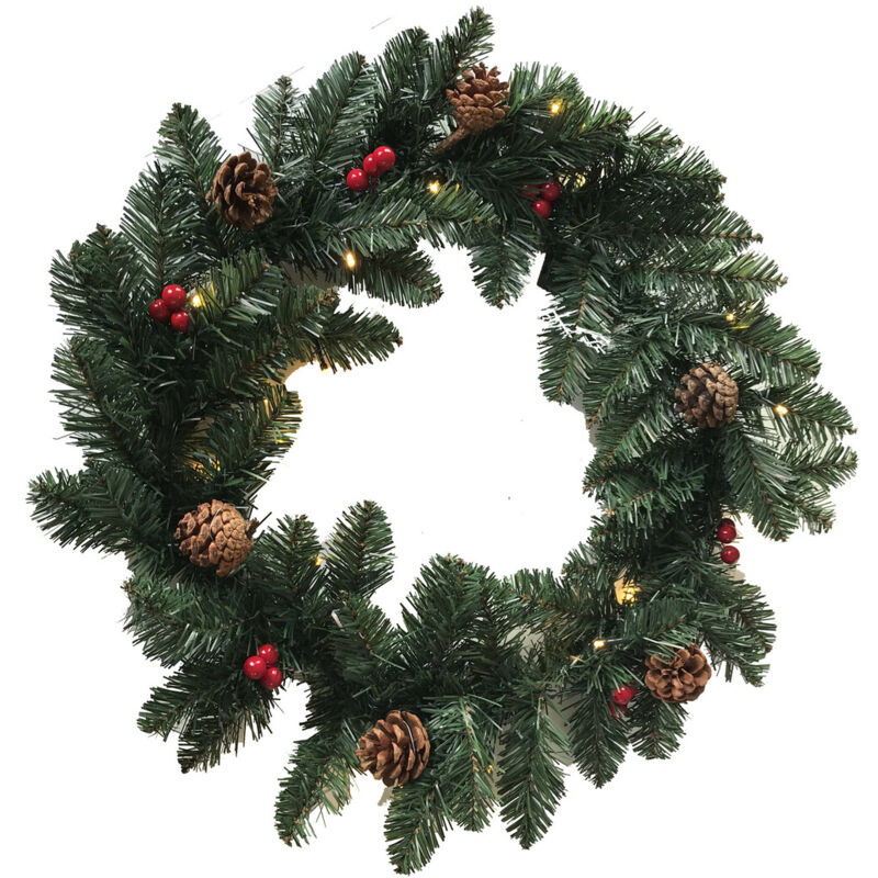 

Corona de navidad con piñas y bolitas rojas ø60cm (F-Bright 00521)