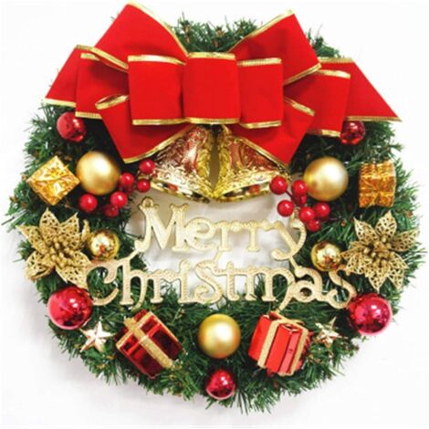 Corona de otoño para puerta principal, guirnalda navideña de moda, adorno navideño (caja de regalo con doble campana)