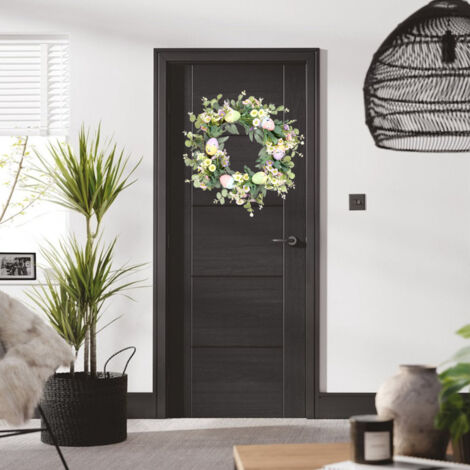 Corona de Pascua, racimo de huevos de Pascua, decoración de puerta de aspecto natural, decoración floral festiva, colgante de puerta con flores, cesta, planta, hoja de ratán, decoración floral colorid
