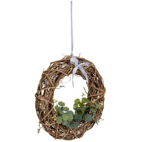 Corona decor acion de ratan con flores para colgar natural, D35x8h cm
