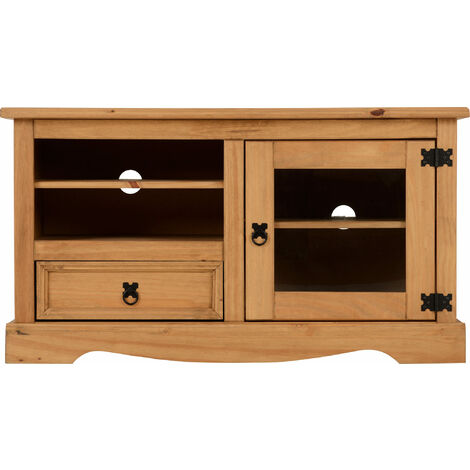 Corona Entertainment Unit - L45.5 x W105.5 x H58 cm - Distressed Waxed Pine/Glass