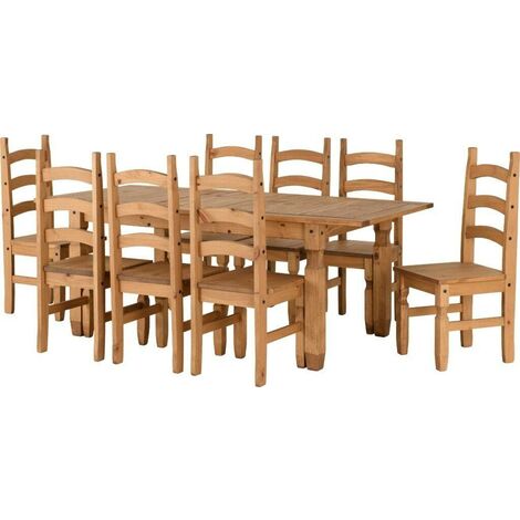 Corona Extending Dining Set(8 Chairs) - Distressed Waxed Pine