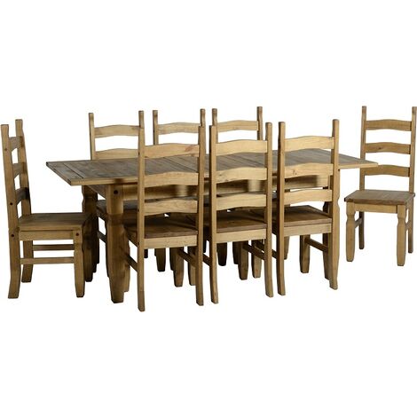 Corona Extending Dining Table & Chair Set (1+8) Distressed Waxed Pine