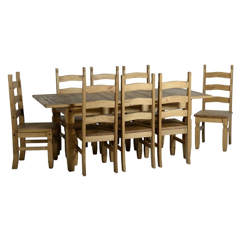 Seconique - Corona Extending Dining Table & Chair Set (1+8) Distressed Waxed Pine
