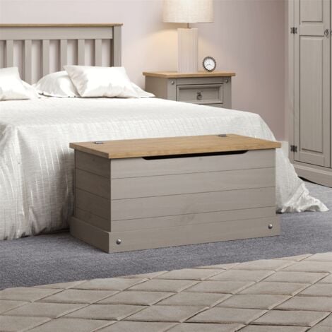 main image of "Corona Grey Ottoman Storage Wood Chest Toy Chest Bedding Pine Blanket Box"