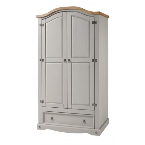Corona Grey Wax 2 Door 1 Drawer Wardrobe