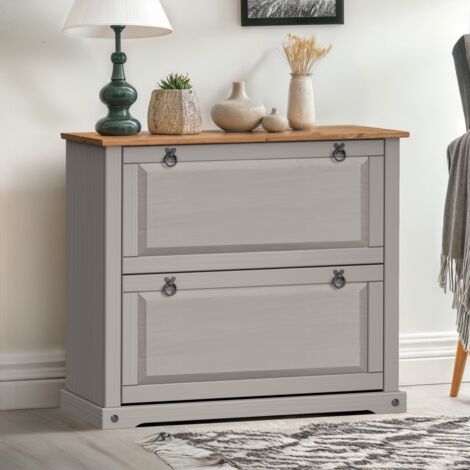 Corona Grey Wax 2 Shelf Shoe Chest