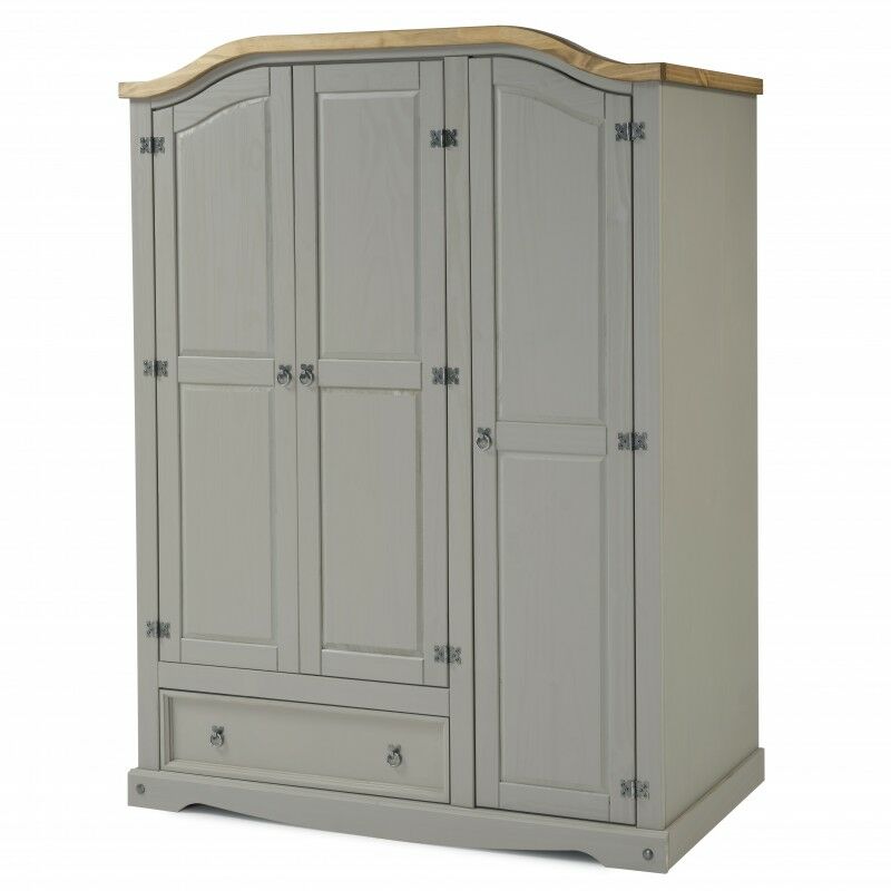 Corona Grey Wax 3 Door 1 Drawer Wardrobe