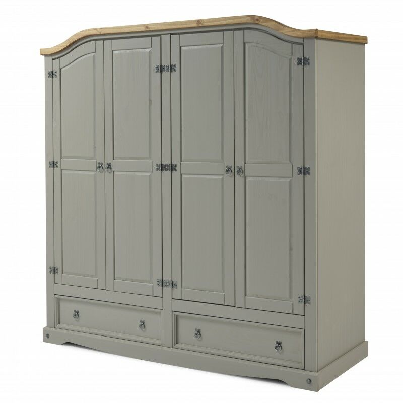 Corona Grey Wax 4 Door 2 Drawer Wardrobe