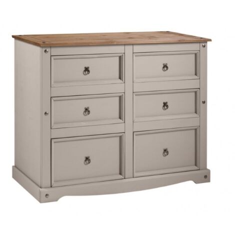 Corona Grey Wax 6 Drawer Wide Chest