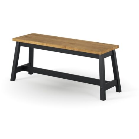 Corona Live Edge Large Dining Bench - Pine - L31.5 x W122.5 x H45.5 cm - Black/Antique Waxed Pine - Flat Packed