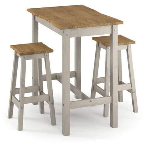 Corona Live Edge Large Rectangular High Breakfast Bar Table and Stool Set - Pine - Grey/Antique Waxed Pine - Flat Packed