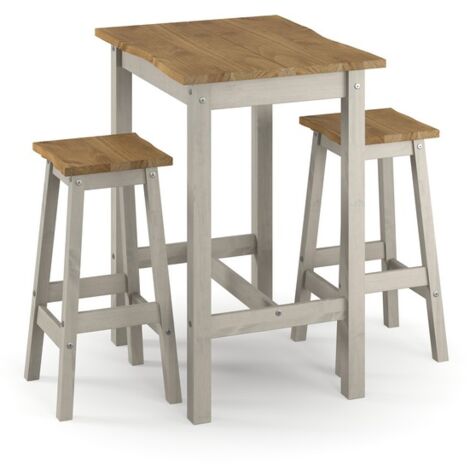 Corona Live Edge Small Rectangular High Breakfast Bar Table and 2 Bar Stool Set - Pine - Grey/Antique Waxed Pine - Flat Packed