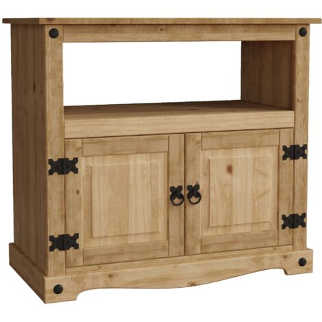 HOME DISCOUNT Corona Meuble TV Droit en Pin Massif 2 Portes Meuble de Rangement H 70 x L 77,5 x P 40 cm