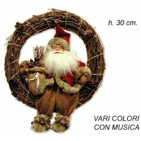 Corona natalizia per porta con babbo natale 30 cm - colore marrone - addobbo decorazione