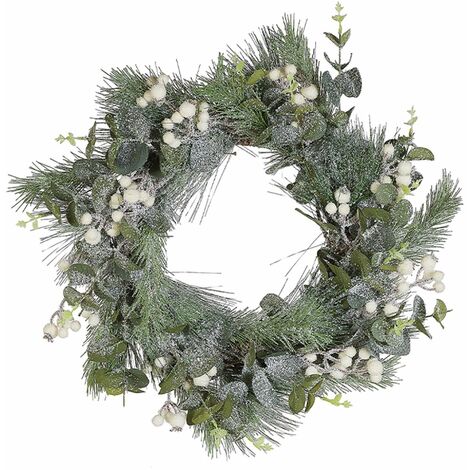 Corona Natalizia Verde Sintetica Legno Naturale Neve Artificiale 54 cm Jurmu