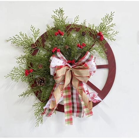 Corona navideña, corona navideña artificial de 40 cm de diámetro, decoración para puerta de entrada con piñas y bayas