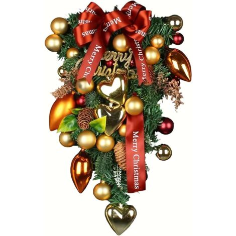 Corona navideña de bastón de caramelo para la puerta principal, guirnalda navideña artificial en forma de lágrima, corona navideña para uso exterior e interior, decoración del hogar, fiesta navideña