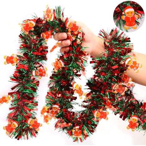 Corona navideña de hombre de jengibre para árbol de Navidad, interior o exterior, chimenea, decoración de fiestas (5 piezas de 2 metros cada una)