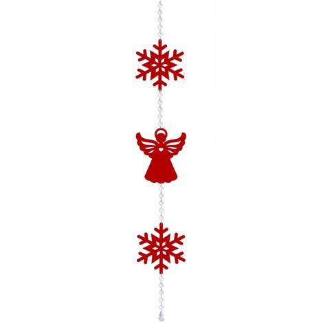 Corona navideña de invierno, colgantes de ángeles con copos de nieve, decoración roja glamurosa