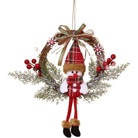 Corona navideña de muñeco de nieve de 35 cm - Decoración para ventana, puerta de entrada, chimenea - Trenzada y decorativa - Corona navideña
