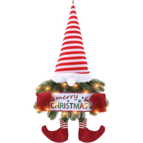 Corona navideña para puerta con luz, adorno colgante de Papá Noel, guirnalda navideña para chimenea, pared o ventana, 50 x 30 cm