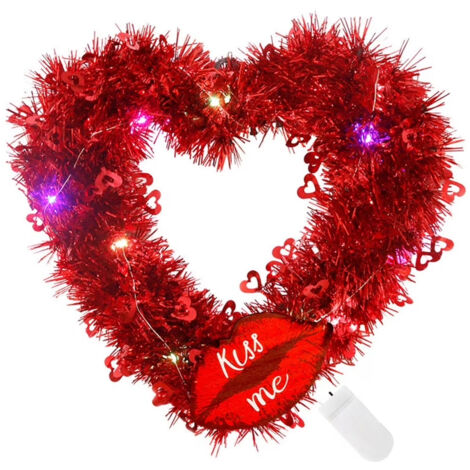 Corona roja en forma de corazón para San Valentín, decoración de boda. Corona en forma de labio (con luces).