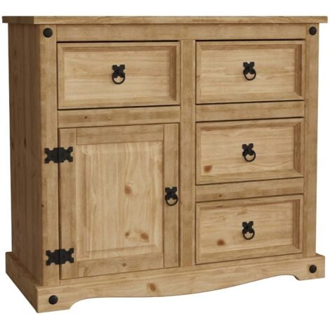 HOME DISCOUNT Corona Sideboard aus massiver Kiefer, 1 Tür 3 Schubladen