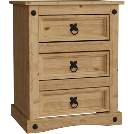 HOME DISCOUNT Corona Table de Chevet avec 3 tiroirs, meuble de chambre, commode, Pin massif, L 48 x P 35 x H 60 cm