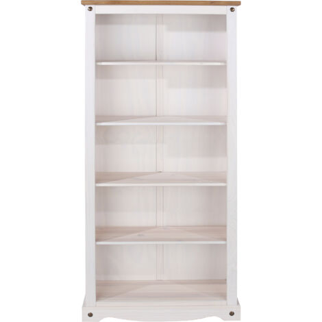 Corona Tall Bookcase - Pine/Particle Board - 80 x 29.6 x 176.6 cm - White Wax/Antique Waxed Pine