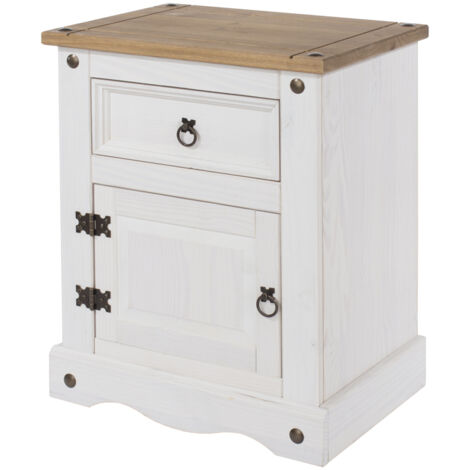 Corona White Washed & Waxed Effect Pine 1 Door, 1 Drawer Bedside Cabinet