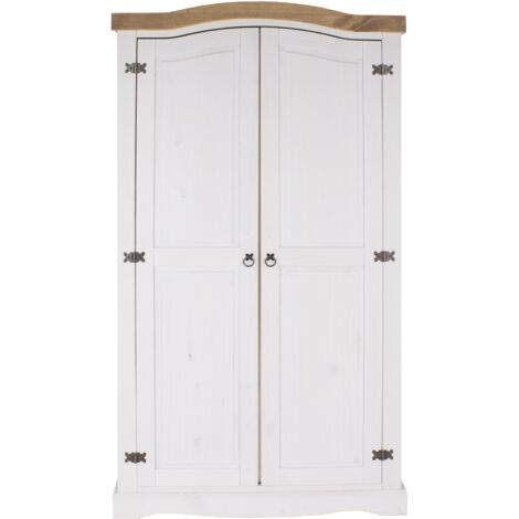 Corona White Washed & Waxed Effect Pine 2 Door Wardrobe