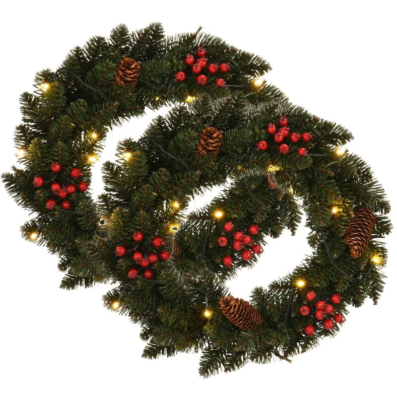 

vidaXL Coronas navideñas 2 unidades con adornos verde 45 cm - Verde