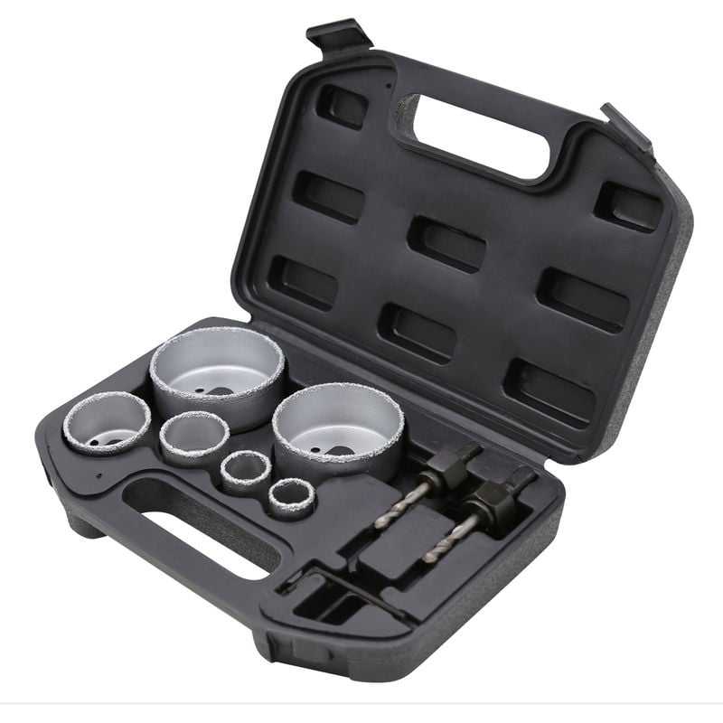 

Wiltec - Coronas sierra perforadoras Set 9 piezas Maletín portátil Brocas coronas Perforación azulejo baldosa