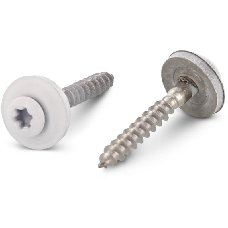 Vis faitage Tête fraisée bombée tfb torx T20 Inox A2 RAL9010 blanc pur 4.5X80 Rondelle d'étanchéite EPDM-200 pièces