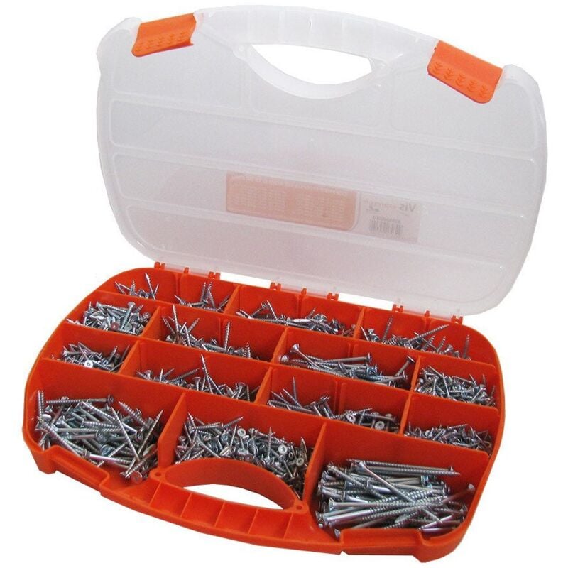 Assortiment de 1700 Vis bois et agglo tekor Tête fraisée tf torx Pointe antifendage cut type 17 Acier zingué Avec-1 pièce