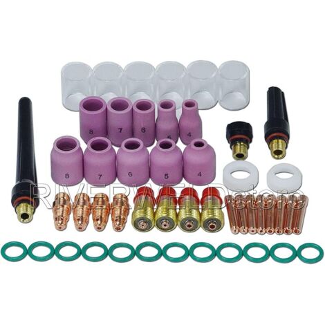 Corps de Collet pour Diffuseur de Gaz Compact 17CB20 17GL Buses D'alumine 13N série Coupelles-Buses en Quartz Transparent 10 16.0mm pour SR WP 17 18 26 Torche de Soudage TIG 49pcs