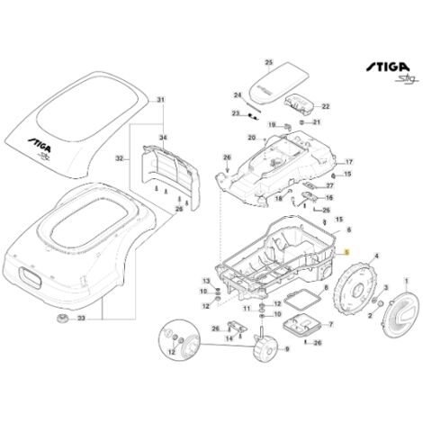 Corps inférieur robot tondeuse à gazon modèles A1500 STIGA 322110080/1