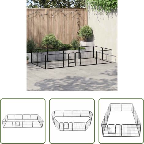 Corral de acero -  Corral para perros 12 paneles de acero 80x60 cm negro