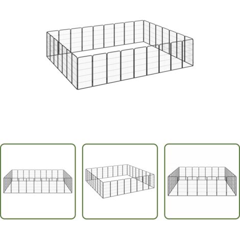 Corral de acero -  Jaula perros 32 paneles acero recubierto polvo negro 50x100 cm