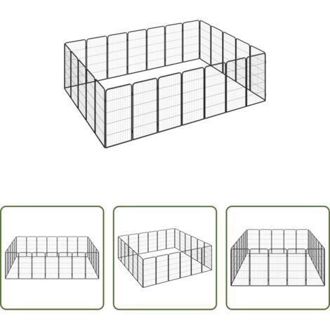 Corral para cachorros -  Jaula perros 24 paneles acero recubierto polvo negro 50x100 cm