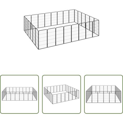 Corral para cachorros -  Jaula perros 28 paneles acero recubierto polvo negro 50x100 cm