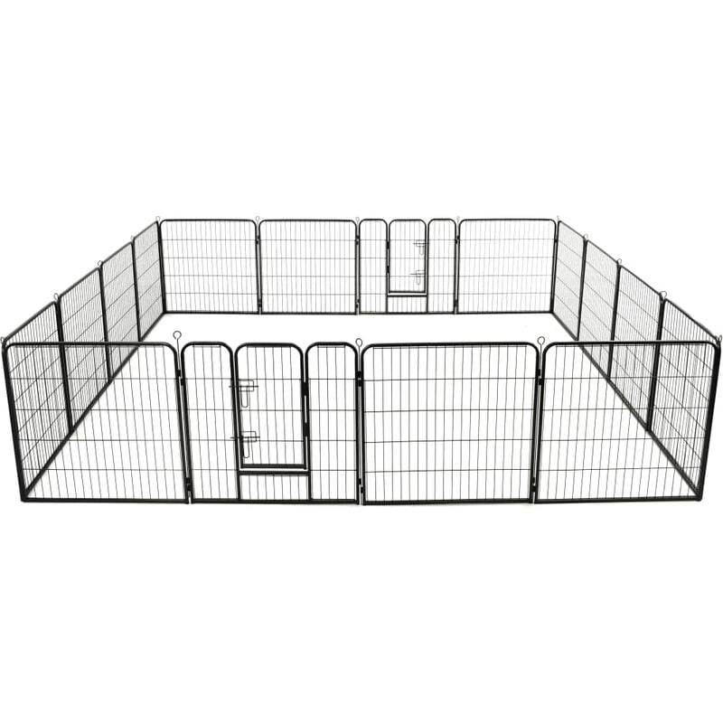 

Corral para perros 16 paneles de acero 80x80 cm negro
