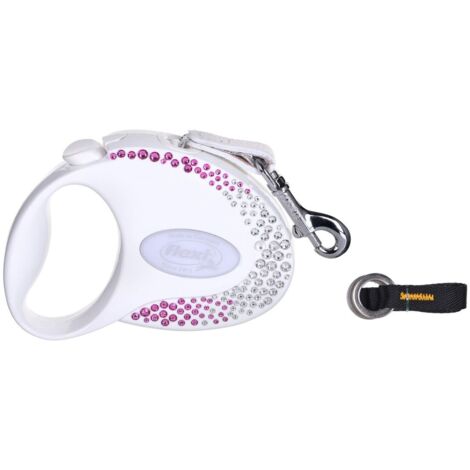 Correa ajustable Flexi Glam blanca para perro elegante