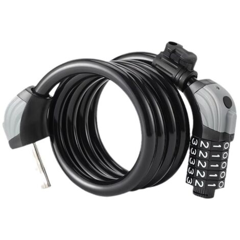 Correa antirrobo para bicicleta, cable antirrobo de 1,2 m, combinación fija reajustable de 5 dígitos, color negro.