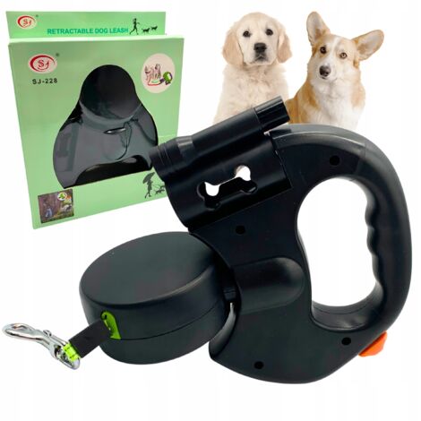 Correa automática doble 3M para dos perros con linterna y cinta resistente