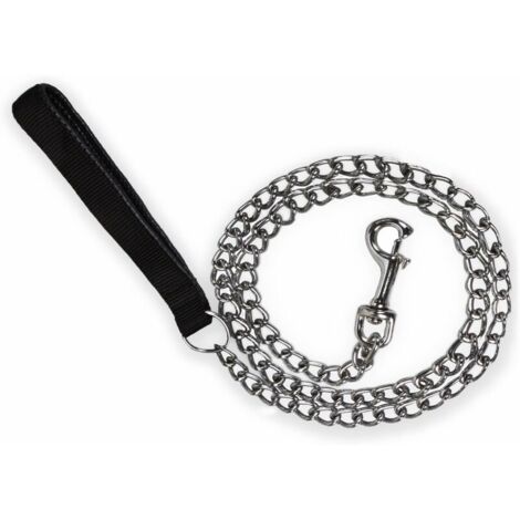 Correa de cadena de acero para perro, resistente, con asa de cuero sintético, 120 cm
